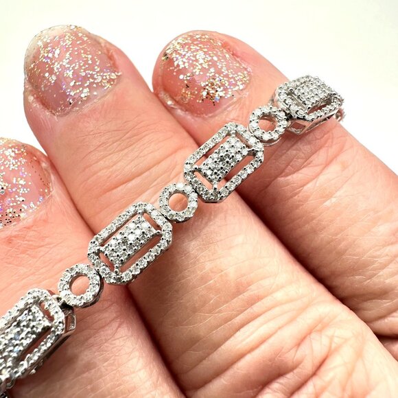 Womens Bracelet 14K White Gold 2 CT. Total Weight Diamond Art Deco Inspired - Picture 4 of 9